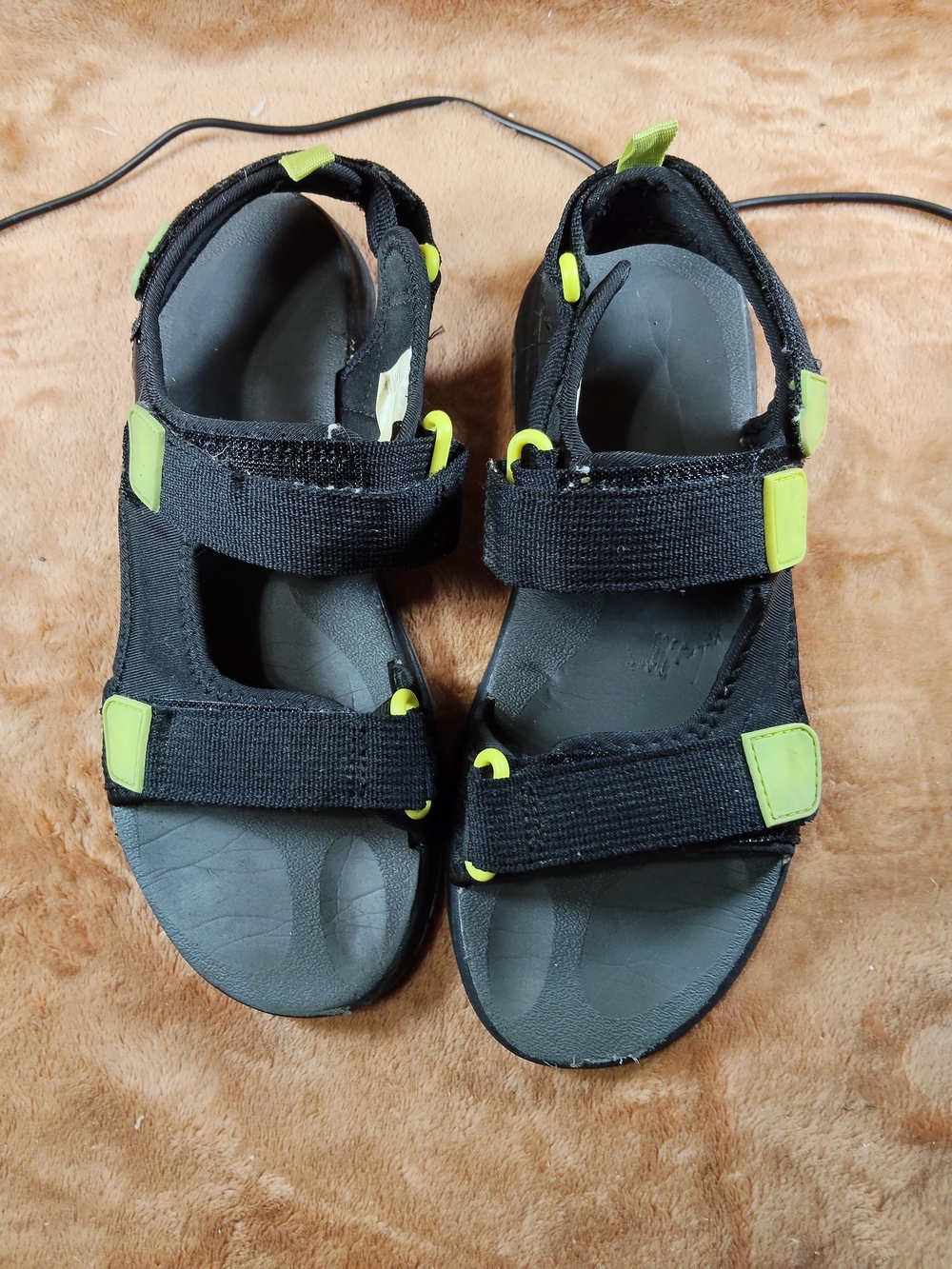 Cat & Jack Black Sandals with Neon Lime Accents